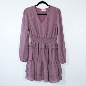 Illa Illa Purple Swiss Dot‎ Ruffle Mini Dress Size Large